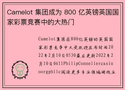 Camelot 集团成为 800 亿英镑英国国家彩票竞赛中的大热门